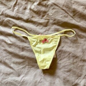 Yellow silky V-string with Rose Embroidery, size S